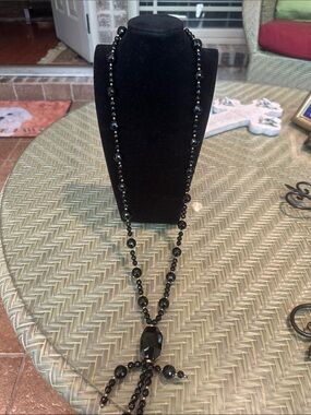 Classic Black Beaded Necklace with Tassel Pendant - Women Jewelry